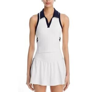 Splits59 Austin Airweight Crop Polo Top Women's Size L White Navy Athleisure NWT